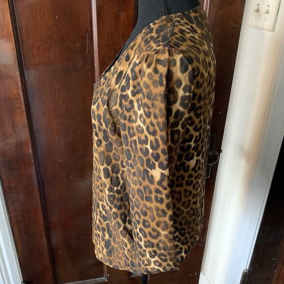 Express Leopard Print Silky Zip Front 3/4 Sleeves Blouse Women's Size SMALL - Picture 10 of 15